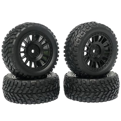 4PCS 75mm Rubber Tyres Tires with Foam Inserts and Plastic Wheel Rims 12mm Hex for 1/10 On-Road RC Drift Touring Car 1/14 1/16 1/18 Rally Car Replacement Parts(Black) - color: Black