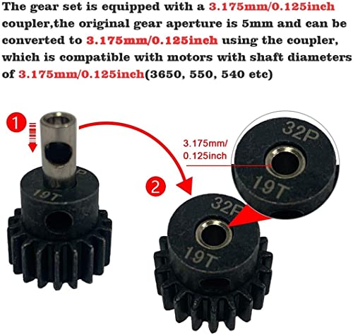 Rc Metal Steel 54T 32P Spur Gear with 15T/17T/19T Pinions Gear Sets Replace 3956 for Traxxas Slash 4x4 4WD/2WD/VXL Rally/Stampede 4x4 VXL/Summit/E-REVO/T-Maxx/Rustler 4X4 VXL