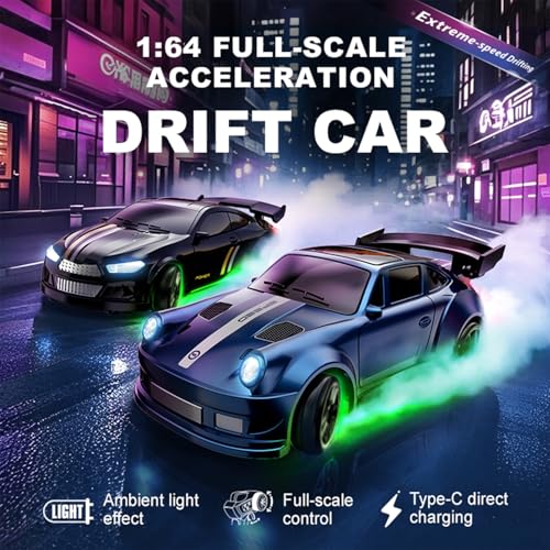 1:64 Scale Mini RC Drift Car with Gyro Full Proportional RTR 2.4Ghz Remote Control with RGB Lights (04-Black) - style: 04-Black
