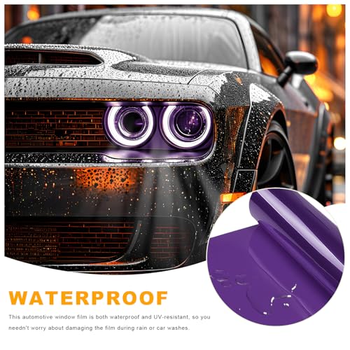 Car Headlight Vinyl Film, 48"×11.8" Self-Adhesive Car Headlight Tint Sticker with Squeegee & Cutter, Waterproof Wrap Film Roll for Vehicle Headlights Taillights Fog Lights (Purple) - color: Purple