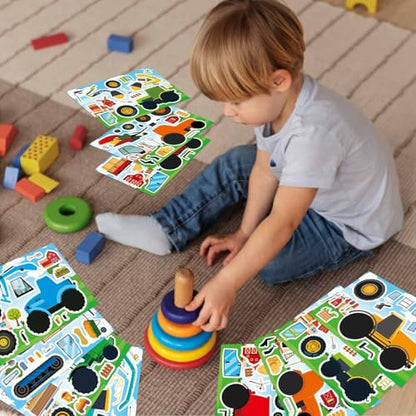 Make Your Own Farm Tractor Stickers, Make a Face Sticker, Autumn Stickers | 24 Sheets for Toddlers Kids Party Favors, Kids Farm Themed Birthday Party Favors Supplies Crafts (8 Designs) - style: Farm Tractor