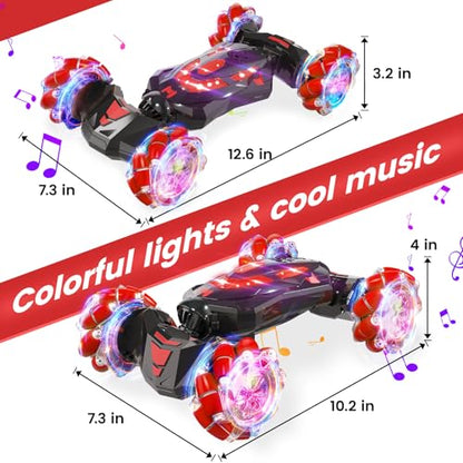 Gesture Sensing RC Stunt Car,Remote Control Car Toys for Ages 4-12 | Drift cars with Lights Music ,4WD 360° Spins All Terrains Kids Toys RC Cars, Best Birthday Gift for 4-12 Kids - color: Red