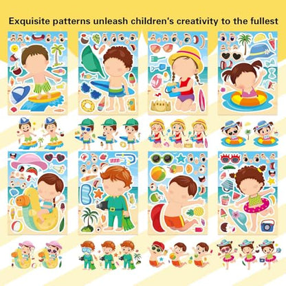 24PCS Summer Stickers for Kids, Make-a-face Stickers, Make Your Own Sticker | Ideal Summer Crafts for Girls Boys, Preschool Holiday Party, Goodie Bags Stuffers - style: 24 Sheet Summer Stickers