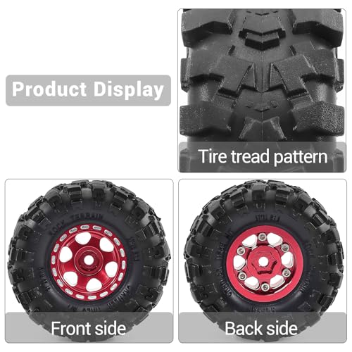 1.0" Beadlock Aluminum Wheels and 57mm Soft Rubber Tires | for SCX24, TRX4M, Ascent 18, FCX24, 1/18 1/24 RC Crawler, 7mm Hex, 0mm Offset, with Foam Inserts, (Red 3) - color: Red 3