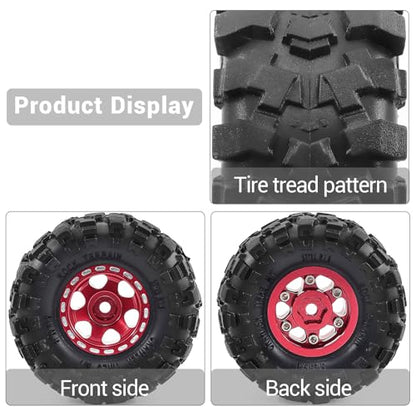 1.0" Beadlock Aluminum Wheels and 57mm Soft Rubber Tires | for SCX24, TRX4M, Ascent 18, FCX24, 1/18 1/24 RC Crawler, 7mm Hex, 0mm Offset, with Foam Inserts, (Red 3) - color: Red 3
