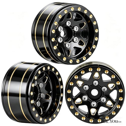 RC 1.0 Beadlock Wheel Rims for 1/24 SCX24 1/18 Trx4m RC Crawler Car,(4PCS) Full Brass RC Beadlock Wheel Rims,1.0 Beadlock Wheel Rims Set