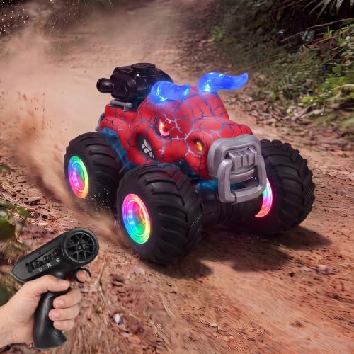 Remote Control Monster Truck Toys - 1000mAh Battery RC Stunt Car (Red) | 2.4GHz Remote Control, Flat & Upright 360° Spins, Trucks for Kids Ages 4-12, Birthday & Holiday Gifts for Boys & Girls - color: Red