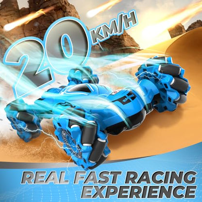Dysaim Gesture RC Car, Gesture Sensing RC Stunt Car Toys for Kids 6-12 yr, 2.4GHz 4WD Hand Remote Control with Lights Music, Off-Road 360° Rotation Drift for Birthday Toy Gifts - color: Dark Blue