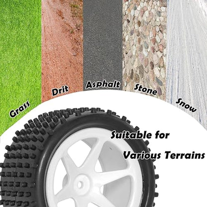 12mm Hex RC Wheels and Tires for 1/14 1/16 Hyper Go H14BM H16BM Tires and Wheels for 1/10 Traxxas Bandit Tires and Wheels for Losi Mini-T 2.0 2WD WLtoys 144001 Tires and Wheels Preglued 4PC