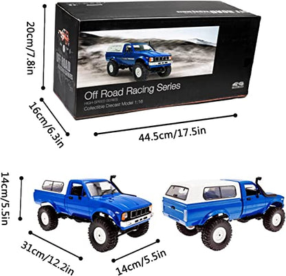WPL C24 1/16 4WD RC Off-Road Pickup Blue | 2.4G RTR rock crawler with 3 upgraded 1200mAh batteries, hobby gift for men