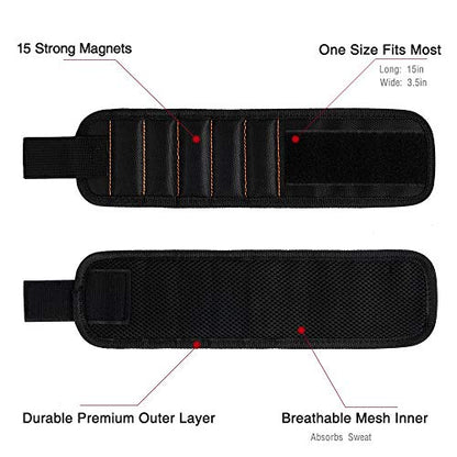 GOOACC G0010A 2 Pack 15 Magnetic Wristband Holding Screws Nails Drill Bits Gadgets Tools Gift for Men Him Dad DIY Handyman Electrician Husband, 2 Pack - color: Black 2 Pack