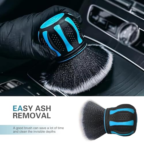 Car Detailing Brush, Ball-Shaped Cleaning Brush with Ultra Soft Dense Bristles, Non-Slip Handle and Storage Rack Design, Universal Multi-Purpose Gap Cleaner for Car Home Office (Blue) - color: Blue