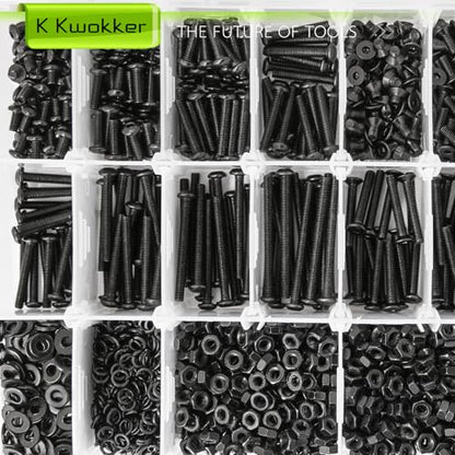 2540Pcs M3 Screw Kit 4MM to 35MM, M3 Button Head Screws & Flat Head Screws, Upgraded Zinc Plated Assorted Nuts and Bolts Assortment Kit Black M3 Screws with Nuts, Washer and Lock Washers - size: M. M3
