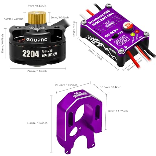 GOUPRC Upgarde 30A Brushless Esc & 2204 2400KV Brushless Outrunner Motor with Transmission and Replacement Gears Combo Kit for SCX24 RC Crawler Axial 1/24 RC Car Truck - color: Purple