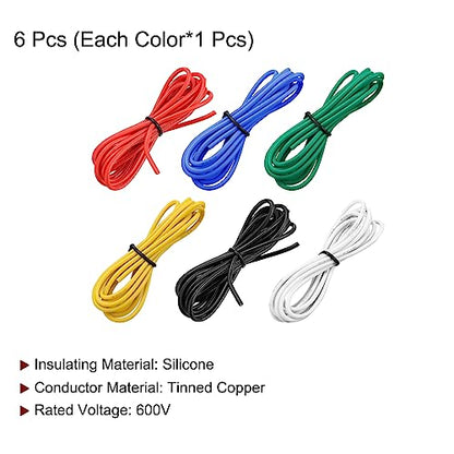 MECCANIXITY 18 Gauge Wire Silicone Wire 18AWG Electrical Wire Stranded Wire Tinned Copper Wire High Temp Hookup Wire 6 Color 1.5m/4.92ft for Car Model Electric Appliances 6pcs - size: 18AWG, 4.92ft