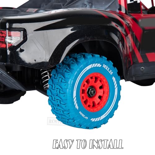RC MX1.25 RC Truck Wheel Tires for Traxx as/Mojave GROM 223S 4x4 RTR,14301 14302 14303,Tamiya Kyosho HPI 1/14-1/18 Scale On/Off Road,RC Monster Truck Car Wheels,Red-Navy Blue - color: Red-navy Blue(rc Wheels Tires)
