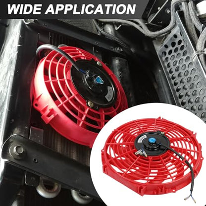 JDMSPEED New Universal 12V Engine Cooling Fan Slim Pull Push Racing Electric Radiator Red 12" - color: Red, size: 12 Inch