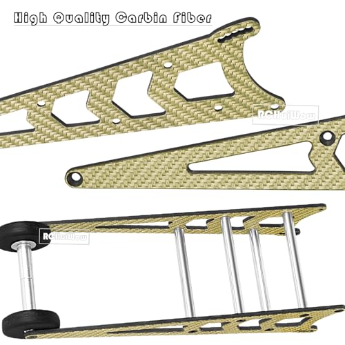 RC Wheelie Bar w/Mount Upgrades Part for 1/10 Slash Rustler Bandit 2WD(VXL),Carbon Fibre Wheelie Bar Kit Tail Wheel Head up Wheel Assembly Hops Up,Gold - color: Gold(1set)