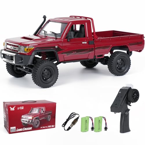 MN-82 RC Rock Crawler Car 1/12 Scale Toyota Pickup Truck , 2.4GHz 4WD Off-Road Remote Control Truck, 2-Speed Modes, 2×1200mAh Batteries, All-Terrain Crawler for Adults Kids Indoor Outdoor (whth Gift) - color: Red-0