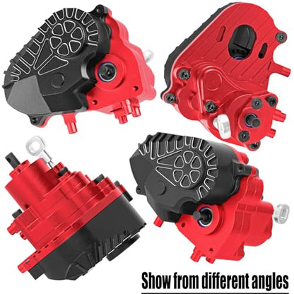 RC Gearbox Upgrades Part for 1/10 Axia 1 SCX10-AXI03004 Capra 1.9 UTB RC Crawler Car,Aluminum Gearbox Complete Transmission Case w/Spur Gear,Black&Red - color: Black&red(hops Up)