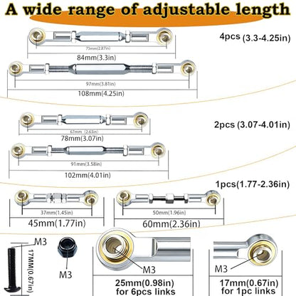 74-112mm Stainless Steel Turnbuckles Fit for Traxxas Rustler 2WD,Silver | Adjustable Camber Links with Spacers & Wrenchs for 1/10 Slash 2WD 4X4,Hoss 4X4,Stampede 4X4,Bandit 2WD Upgrades Parts - color: Silver