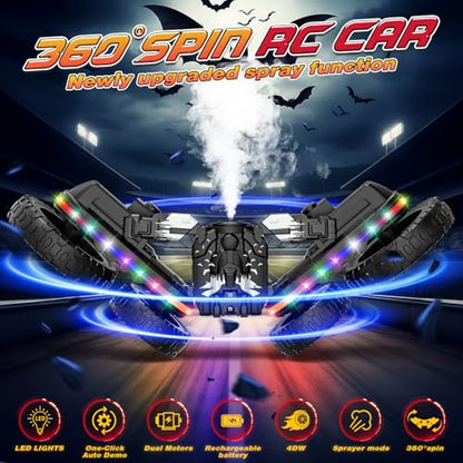 Jimdella RC Cars Toys, 2-in-1 Remote Control Car Transform 4WD with Spray & LED Lights, 2.4GHz Off-Road Stunt Truck for 360° Flips Gift for Boys Age 8-12 (Black) - color: Black