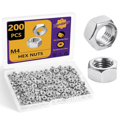 200Pcs M4-0.7mm Hex Nut Set 304 Stainless Steel | Rust Resistant, For Machinery, Automotive & DIY Projects, Storage Case Included. - size: 200Pcs-M4