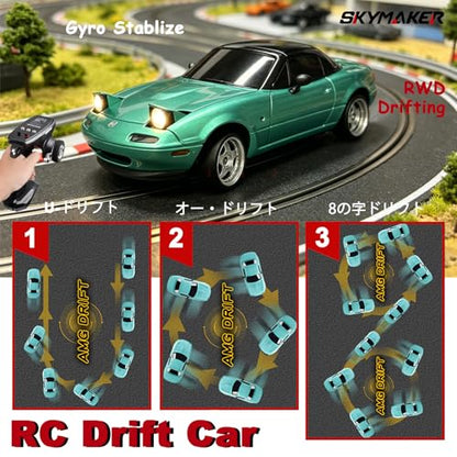 Miata RC Drift Car LDRC LD1804 1/18 RWD with 3 Batteries (Blue) | 2.4GHz LDRC 1804 RWD Drifting Adults with ESP Gyro Pop-up Light (Blue) - color: Miata Blue With 3 Batteries