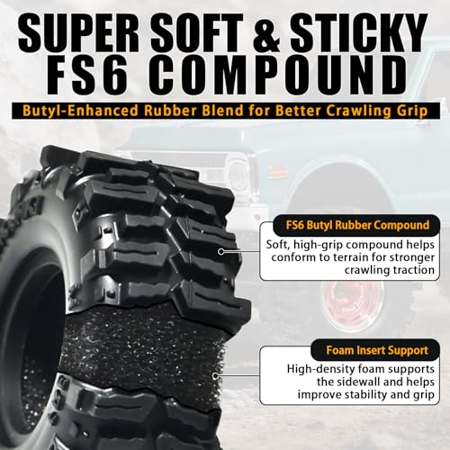 0.7" Cling On Crawler Tires 40*16mm for 1/30 Axial SCX30 Upgrade | Micro Scale Mud Rubber Tires with Foam Inserts for Axial SCX30 Redcat Ascent-32 1/30–1/32 RC Crawler Upgrades