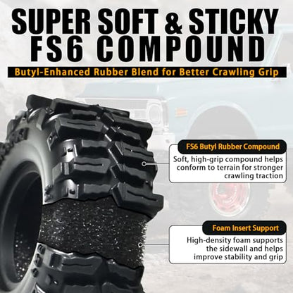 0.7" Cling On Crawler Tires 40*16mm for 1/30 Axial SCX30 Upgrade | Micro Scale Mud Rubber Tires with Foam Inserts for Axial SCX30 Redcat Ascent-32 1/30–1/32 RC Crawler Upgrades