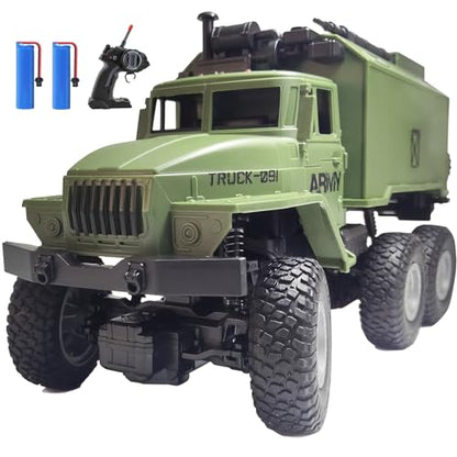 KNACKTOYZ RC Military Truck for Boys 4-7, 1:16 Remote Control 4WD Off-Road Crawler, Army Cars Toys with 2 Rechargeable Batteries, All Terrain Toy Vehicle with Lights, Birthday for Kids