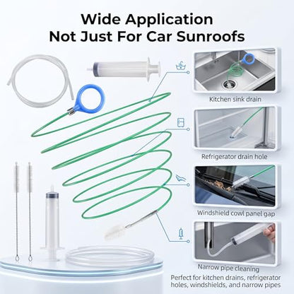 5 PCS Car Sunroof Drain Cleaning Tool, Flexible Tube Cleaner with Rotating Brush Head, Tear-resistant Portable Unclogger Kit, Maintenance Accessories for Drains Sewers Windshields (Green)