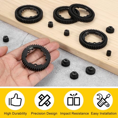 MECCANIXITY M1 Hardened Steel Spur Gear, 46T 35.4mm Shaft Hardened Steel Upgrades Main Spur Gear for Brushless Brush Motor Model Car (Pack of 2, Black) - size: 46T 35.4mm