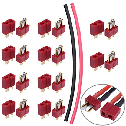 Hobbypark 10 Pairs T-Plug Connectors Male & Female Deans Style w/Shrink Tubing for RC LiPo Battery Pack ESC Electric Engine Motor Parts