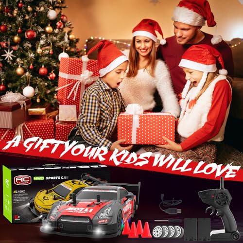 RC Drift Car 1:20 Scale Remote Control Cars 2.4GHz 4WD High Speed RTR Racing Vehicle with LED Lights 2 Rechargeable Batteries and Drifting Tires Racing Sport Toy Car for Adults Kids Boys Girls - color: Red