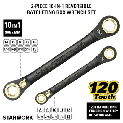 STARWORK TRUE MECHANIC™ 305-Piece Mechanics Tool Set with 120-Tooth Reversible Ratcheting Wrench Set, 1/4", 3/8", 1/2" Drive, Professional Metric Set - size: 305 PC