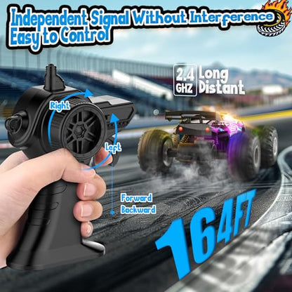 Remote Control Car, All Terrain Remote Control Truck for Boy, 2.4GHz Rc Car with Bodylight and Two Rechargeable Batteries, 20KM/H Monster Truck Toys