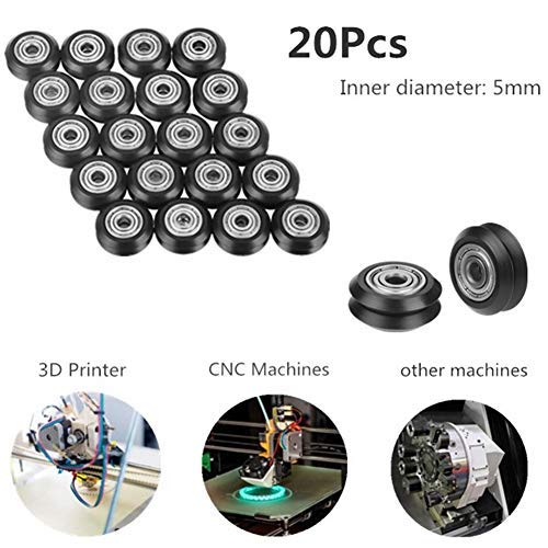 POM Plastic Pulley Wheels with Bearings for Europe Standard 2020 Profile, Double V Groove Passive Perlin Wheel Linear Roller Guide Rollers for 3D Printer CNC Router (20-Pack)