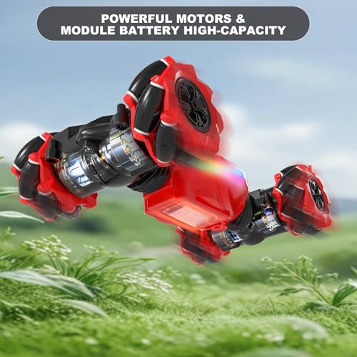 Gesture RC Car Red,1:24 High Speed 4WD Transform Stunt Car with Gesture & Remote Control, 360° Rotation Drift Vehicle with LED Lights Music, Racing Toy Cars Gift for Boys Girls Age 6-12 - style: 1:24 Red Spider