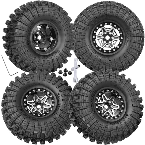 1.9 Wheels and Tires for 1/10 TRX4 TRX6 SCX10 SCX10 II 90046 SCX10 III AXI03007 SCX10 Pro Gen7/8 D90 VS4-10 MST CFX RC Crawler Car,Aluminium RC 1.9 Beadlock Wheels and Rubber Tires,Black - color: Black - (4pcs Wheels and Tires)