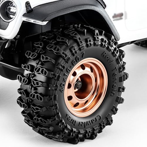 0.7" Beadlock Wheels and Tires for 1/30 Scale SCX30 (Bronze) | 40 × 16mm, Aluminum Alloy Wheels, Soft Rubber Tires - color: Bronze
