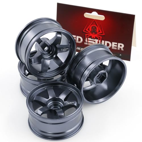 REDSPIDER • Aluminum 1/10 RC Drift Wheels 12mm Hex for 1:10 Rally Racing Car Tires Tamiya TT01 TT02 XV01 TA06 A959 PTG2 HPI KYOSHO HSP PTG2 Touring Street Tyres 4pcs (Titanium) - color: Titanium