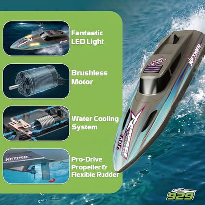 ARRIS Brushless RC Racing Boat with Auto Flip and LED Lights RTR | High-Speed Performance, Waterproof Hull, Propeller Drive, Pool & Lake Ready - color: Brown