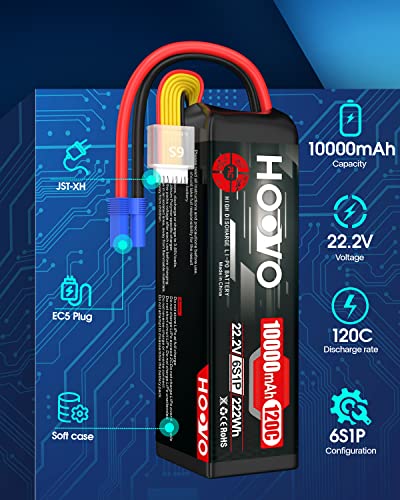 HOOVO 6S Lipo Battery 22.2V 10000mAh 120C RC Battery EC5 Plug 2 Pack | Soft Case,Compatible for RC Cars, Drones, DJI, FPV, RC Plane, Racing Hobby - style: 6S 10000mAh Lipo Battery EC5