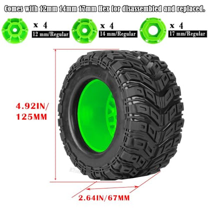 RC Truck Tires Wheel for 1/10 Big Rock Granite Vortek 3s / Stampede Rustler RC Car,4-Pack RC Wheels Tires,Green-Red - color: Green-red- (Rc Tires Wheel)