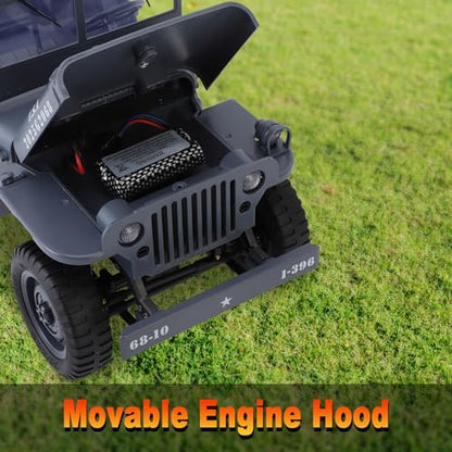 RC Crawler, 1:10 Scale D888 Willys Military Jeep, 2.4Ghz 4WD Off Road Rock Crawler with Lights, Removable Accessories All Terrain RC Jeep Toy for Adult Teens-Upgradable (2 Batteries) - color: Grey