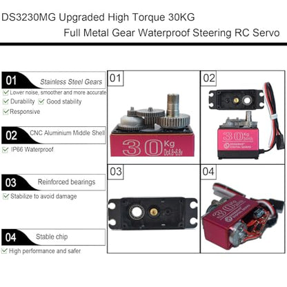 2Pack DS3230MG Upgraded High Torque 30KG Digital Servo Motor, Full Metal Gear Waterproof Steering RC Servo for 1/8 1/10 Scale RC Car Crawler Control Angle 270°