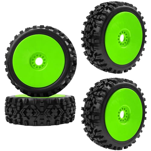 ShareGoo RC Hobby OD 4.72" 1/8 Scale RC Buggy Wheels & Rubber Tires 17mm Hex Rims Compatible with Arrma Typhon 3S 6S Kyosho Losi 8IGHT Traxxas Redcat HSP HPI 1/8 Scale Off Road Car Buggy (Green) - color: Green