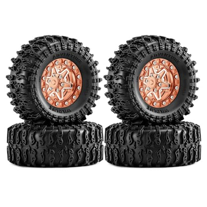 1.3" Pre-Assembled Beadlock Wheels and Tires 64mm (2.52in) for SCX24 TRX4M 1/18 1/24 RC Crawlers – Aluminum Rims, Rubber Tires with Foam Inserts, Easy-Install Upgrade Parts (Gold) - color: Gold 311