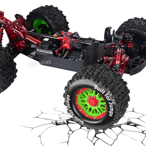 17mm Hex 1/7 1/8 1/10 RC Wheels and Tires for 1/10 Revo/Summit/T-Maxx/E-Revo,1/8 Kraton/Outcast/Fireteam/Notorious 6S,Sledge,1/7 Fireteam 6S,etc RC Monster Truck,(4Pcs) Red Green - color: Red Green - (Rc Truck Tires)